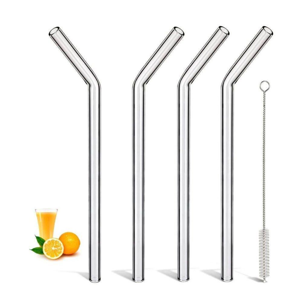 Reusable Glass Straws 4 count Bent Clear 10in Length